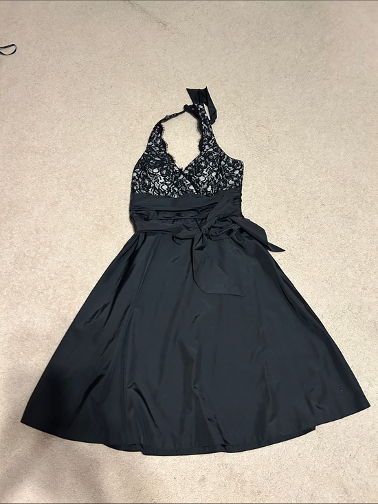 White House Black Market Dresses & Skirts - White House Black Market Black Halter Lace Fit-and-Flare Dress